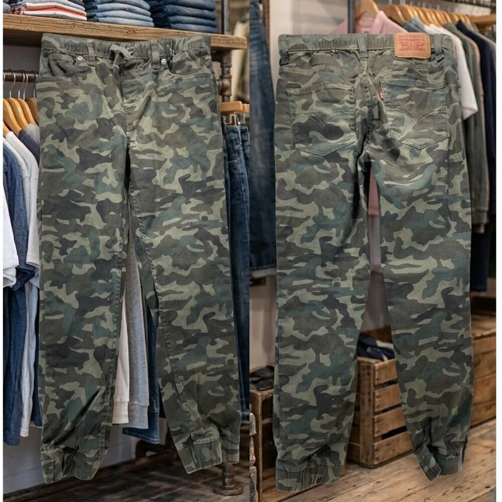 Levi's Boys Camo Elastic Waist Tie String Jogger Pants 12 Regular 26x27